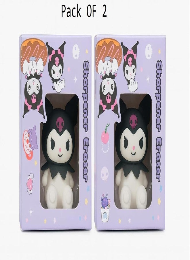 Crafty Cuddle Cute 2-in-1 Eraser and Sharpener for Kids & Students | Unique Stationery | Soft & Fun | Pack of 2 - Ideal Birthday Return Gift (Kuromi) - Image 3